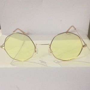 Yellow and gold frame octagon geometric sunglasses
